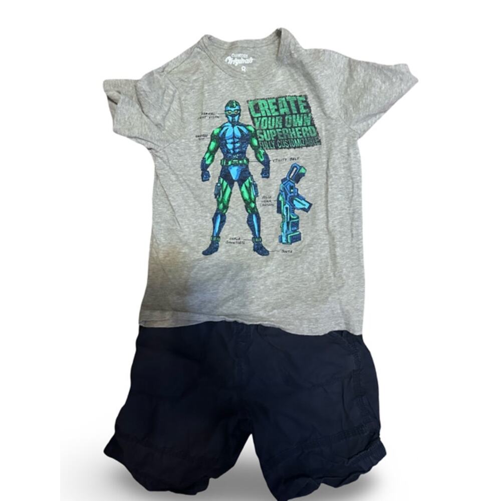 OshKosh Gray  Tee & Children’s Place Navy Shorts SZ 8 Outfit